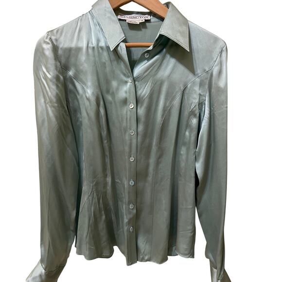 Y2K Vintage Starington 100% Silk Pale Blue Button Up Blouse Size 8 Soft Girl - Picture 1 of 5